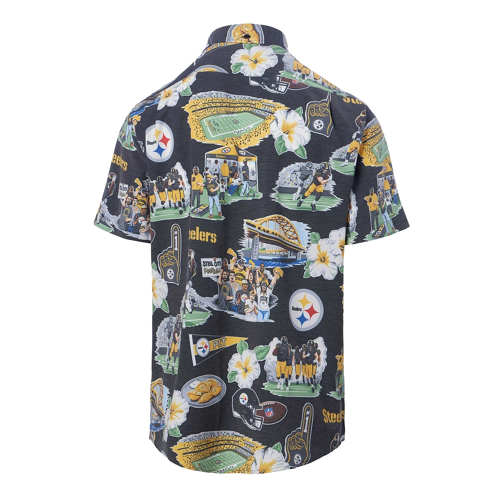 Chemise boutonnée panoramique noire des Pittsburgh Steelers de Reyn Spooner pour homme