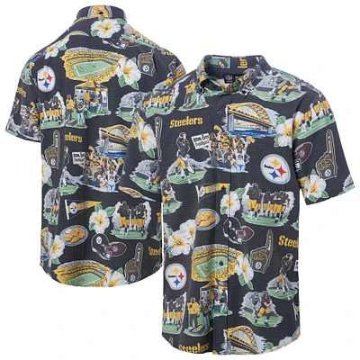 Chemise boutonnée panoramique noire des Pittsburgh Steelers de Reyn Spooner pour homme