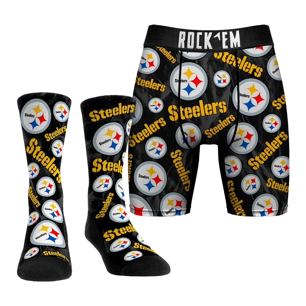 Men's Rock Em Socks New York Giants All-Over Logo Underwear and Crew Socks  Combo Pack
