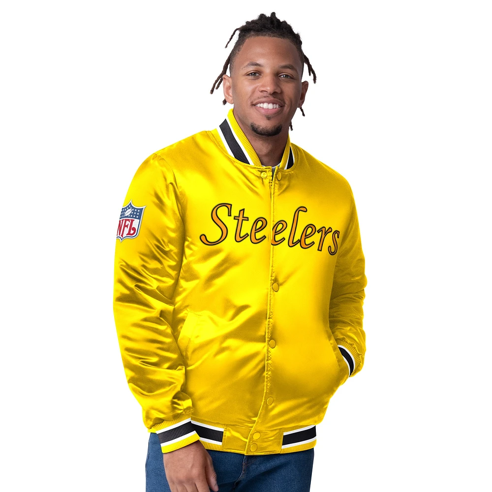 Men's Starter  Black/Gold Pittsburgh Steelers Closer Reversible Satin Full-Snap Jacket