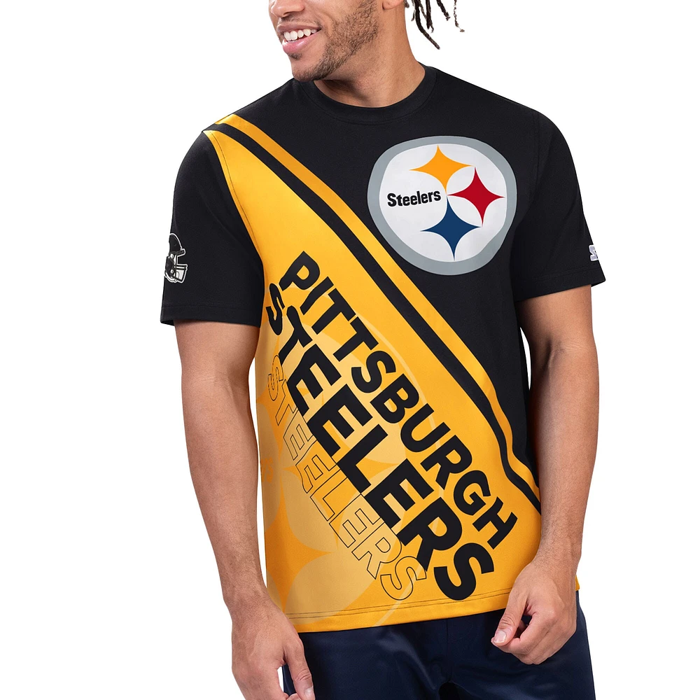 T-shirt graphique Starter Black/Gold pour hommes des Pittsburgh Steelers Finish Line Extreme