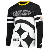 Men's Starter Black/White Pittsburgh Steelers Halftime Long Sleeve T-Shirt