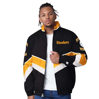 Men's Starter Black Pittsburgh Steelers Captain Satin Varsity Jacket