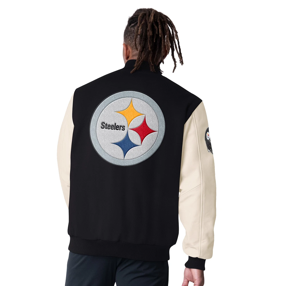 Men's Starter Black Pittsburgh Steelers Complete Game Varsity Full-Snap Jacket