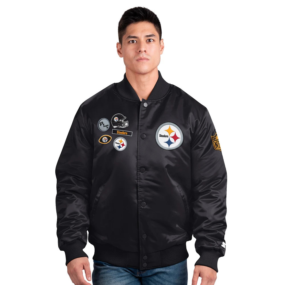 Veste universitaire en satin exclusive Starter Black Pittsburgh Steelers pour homme