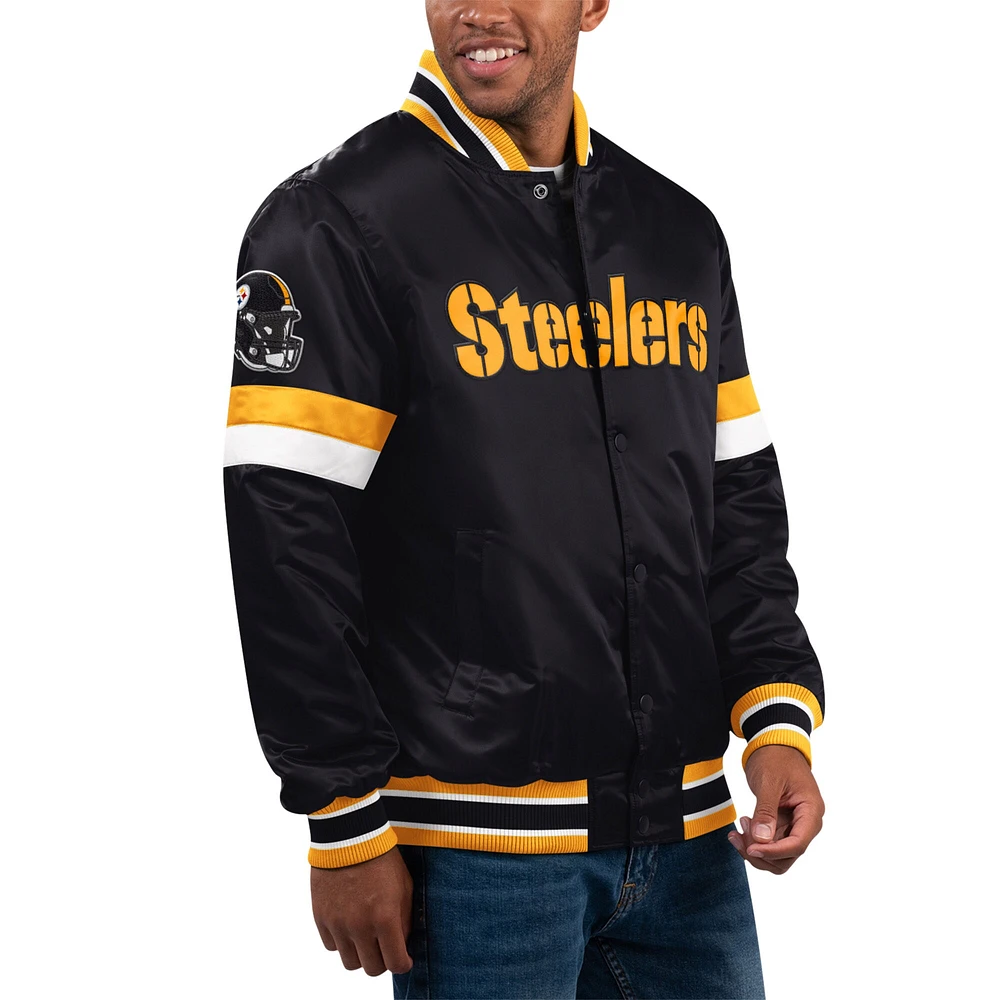 Men's Starter Black Pittsburgh Steelers Home Game Satin Full-Snap Varsity Jacket