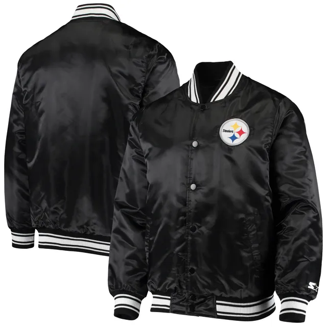 Men's Starter Black/Gold Pittsburgh Steelers Enforcer Satin Varsity  Full-Snap Jacket