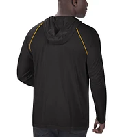 Men's Starter Black Pittsburgh Steelers Raglan - Long Sleeve Hoodie T-Shirt