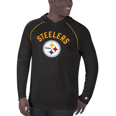 Men's Starter Black Pittsburgh Steelers Raglan - Long Sleeve Hoodie T-Shirt