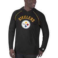 Men's Starter Black Pittsburgh Steelers Raglan - Long Sleeve Hoodie T-Shirt