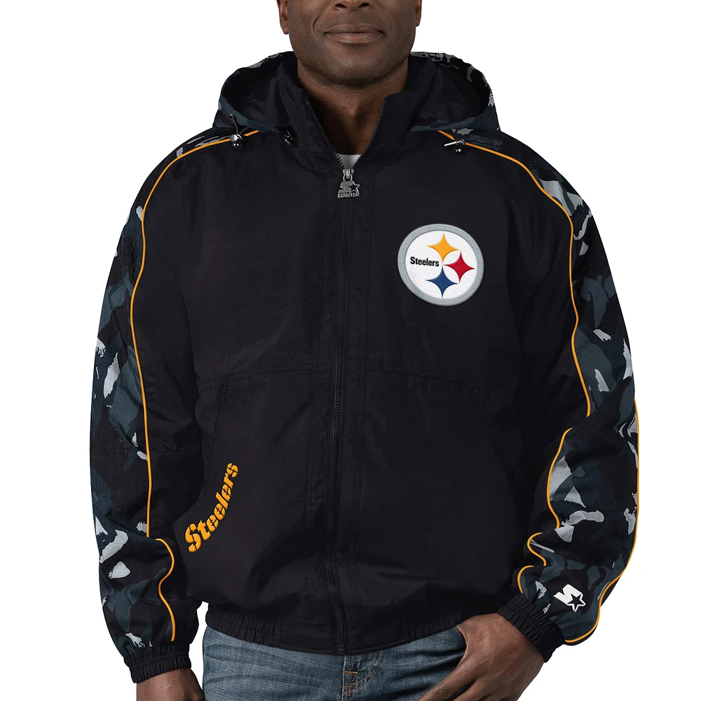 Sweat à capuche entièrement zippé Starter Black Pittsburgh Steelers Thursday Night Gridiron pour hommes