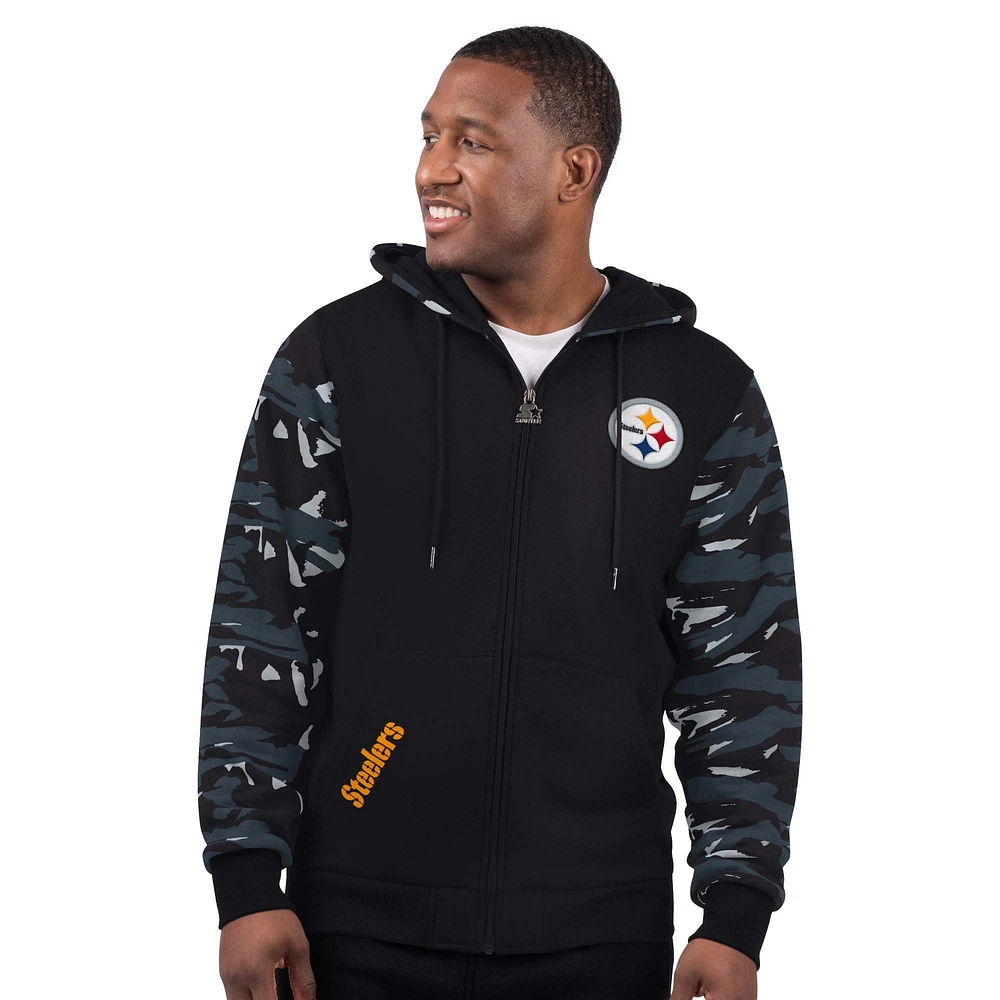 Men's Starter Black Pittsburgh Steelers Thursday Night Gridiron Full-Zip Hoodie