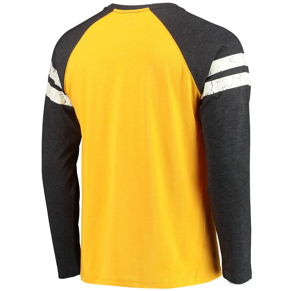 T-shirt à manches longues raglan Starter or/noir Pittsburgh Steelers Throwback League pour homme