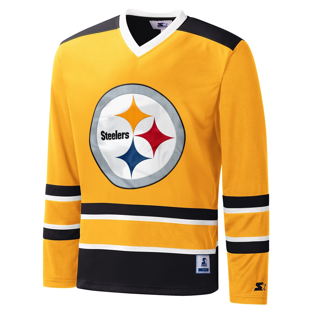 T-shirt à manches longues et col en V pour homme Starter Gold Pittsburgh Steelers