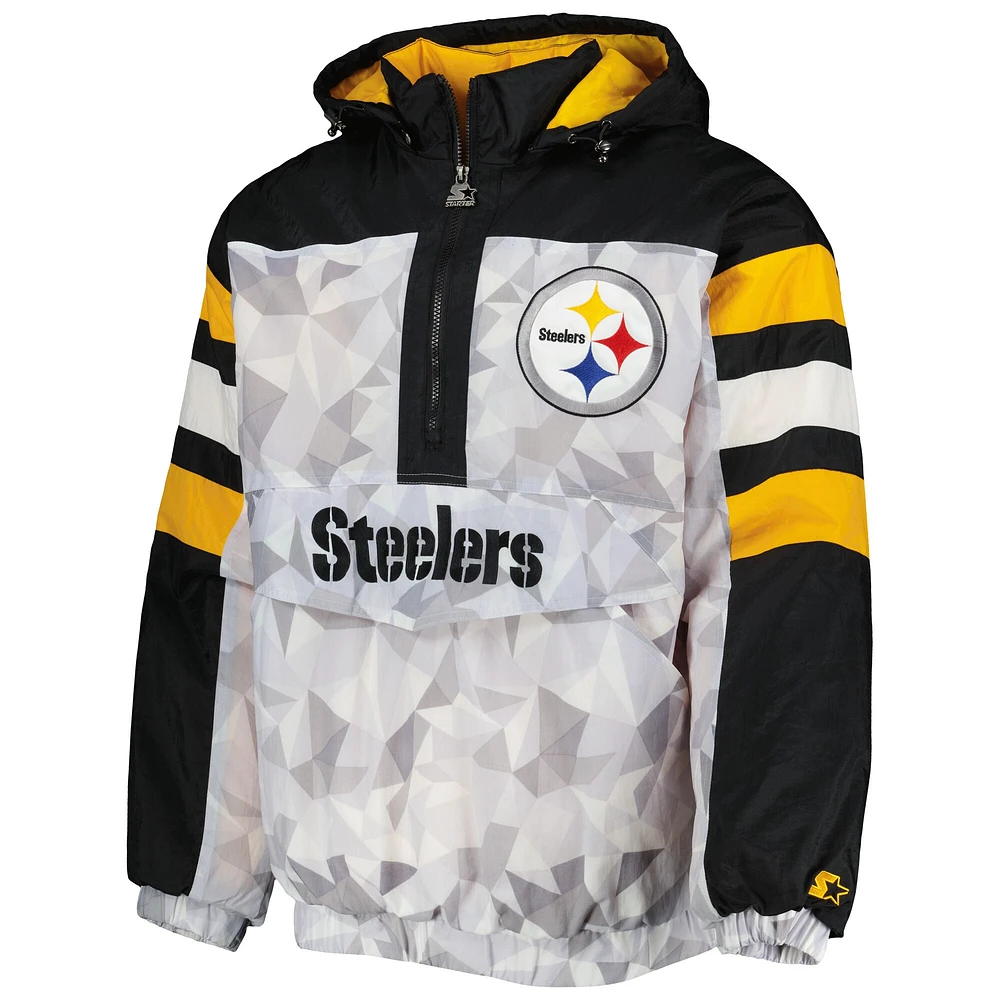 Veste à capuche demi-glissière pour homme Pittsburgh Steelers Thursday Night Gridiron Raglan Starter, blanc/noir