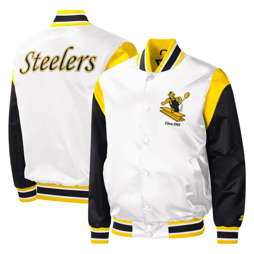 Starter White Pittsburgh Steelers Warm Up Pitch Full-Snap pour homme - Veste universitaire