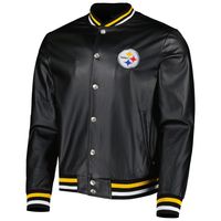 Men's The Wild Collective Black Pittsburgh Steelers Metallic Bomber Full-Snap Jacket