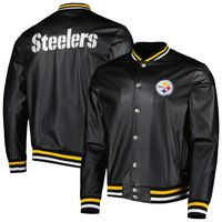 Men's The Wild Collective Black Pittsburgh Steelers Metallic Bomber Full-Snap Jacket