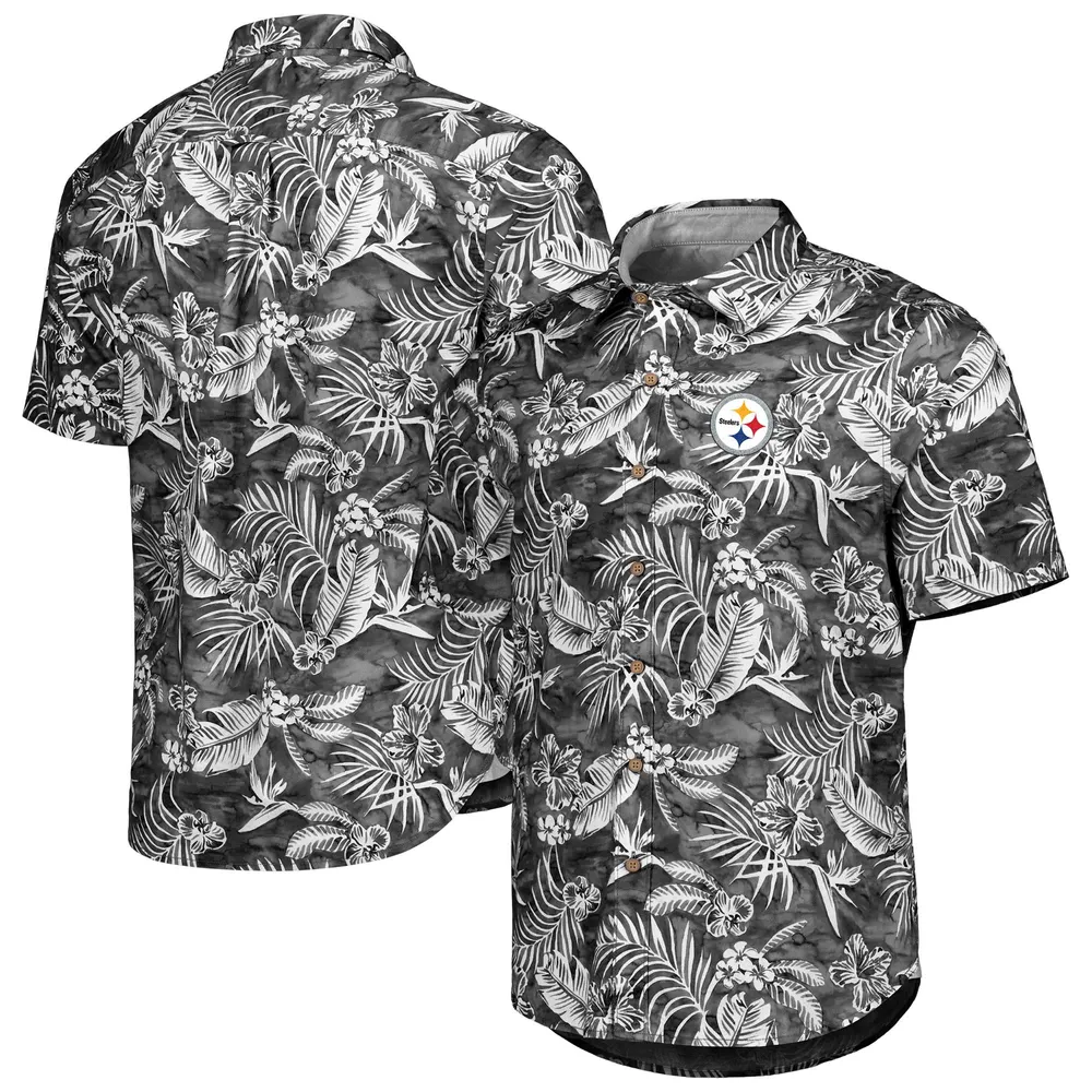 Men's Black Pittsburgh Steelers Big Logo Button-Up Woven T-Shirt