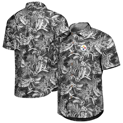 Women's Antigua Black/Gray Pittsburgh Steelers Ease Flannel Button-Up Long  Sleeve Shirt