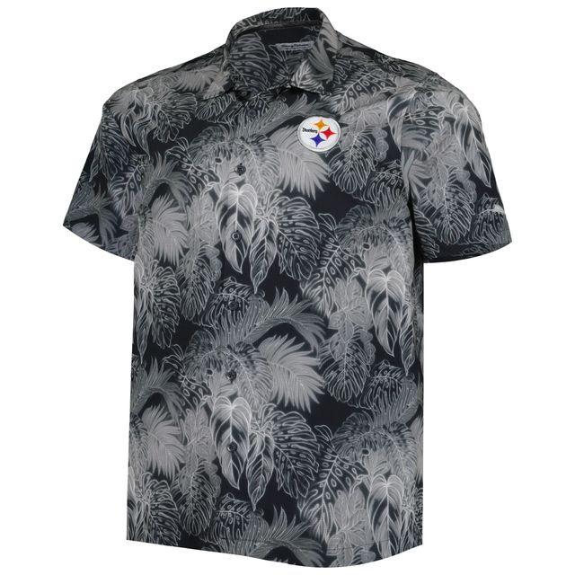 Tommy Bahama Black Pittsburgh Steelers Big & Tall Coast Luminescent Fronds Camp IslandZone Chemise boutonnée