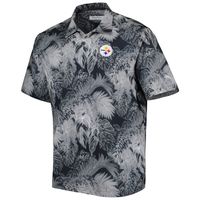 Men's Tommy Bahama Black Pittsburgh Steelers Coast Luminescent Fronds Camp IslandZone Button-Up Shirt