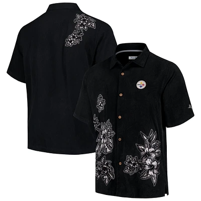 Men's Tommy Bahama Black Pittsburgh Steelers Hibiscus Camp Button-Up Shirt