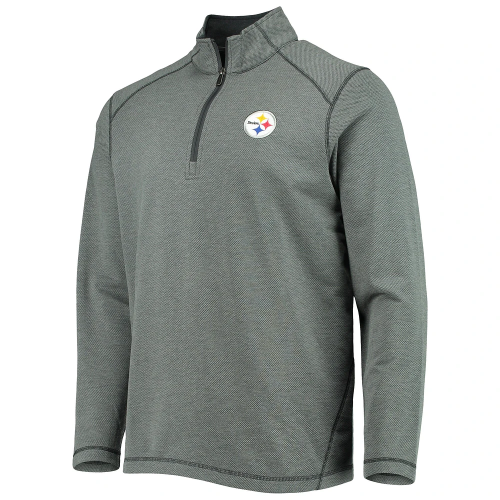 Blouson noir Tommy Bahama pour hommes des Pittsburgh Steelers Sport Off Side Half-Zip Tri-Blend