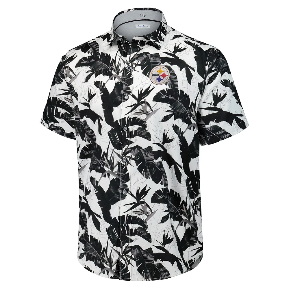 Chemise boutonnée noire Tommy Bahama pour homme des Pittsburgh Steelers Sunnyvale Blooms Camp