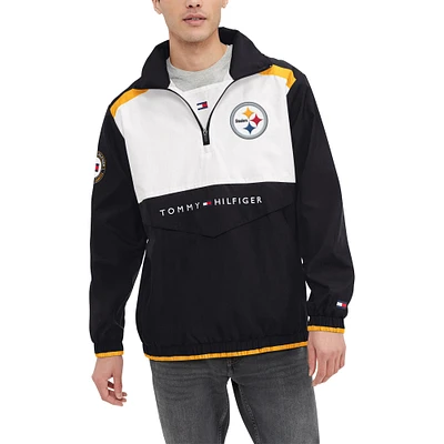 Men's Tommy Hilfiger Black/White Pittsburgh Steelers Carter Half-Zip Hooded Top