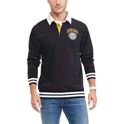 Men's Tommy Hilfiger Black Pittsburgh Steelers Cody Rugby - Long Sleeve Polo