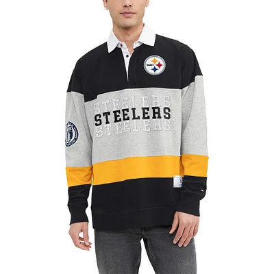 Polo surdimensionné à manches longues de rugby Tommy Hilfiger pour hommes Pittsburgh Steelers Connor noir