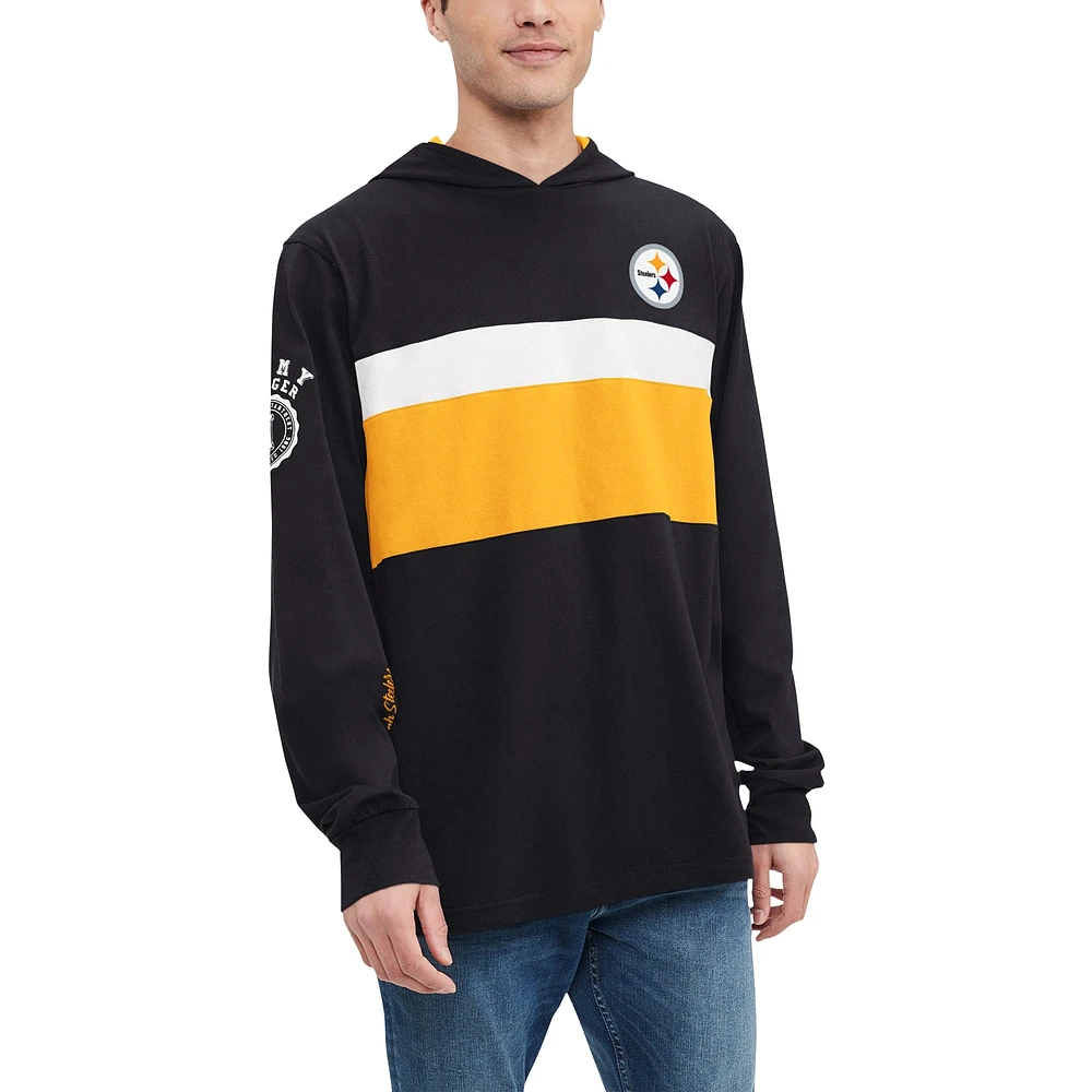 T-shirt à capuche manches longues Tommy Hilfiger noir Pittsburgh Steelers Morgan pour hommes