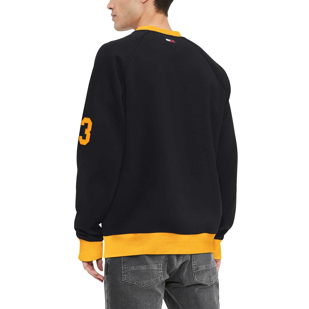 Men's Tommy Hilfiger Black Pittsburgh Steelers Reese Raglan Tri-Blend Pullover Sweatshirt