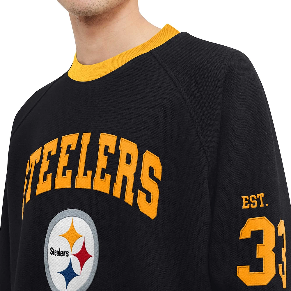 Men's Tommy Hilfiger Black Pittsburgh Steelers Reese Raglan Tri-Blend Pullover Sweatshirt