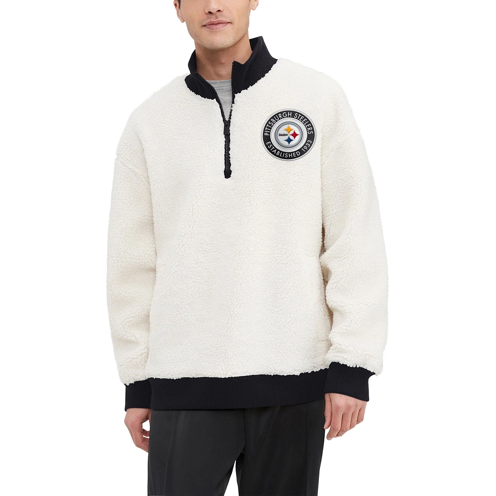 Sweat-shirt crème Tommy Hilfiger Pittsburgh Steelers Jordan Sherpa à quart de zip pour hommes