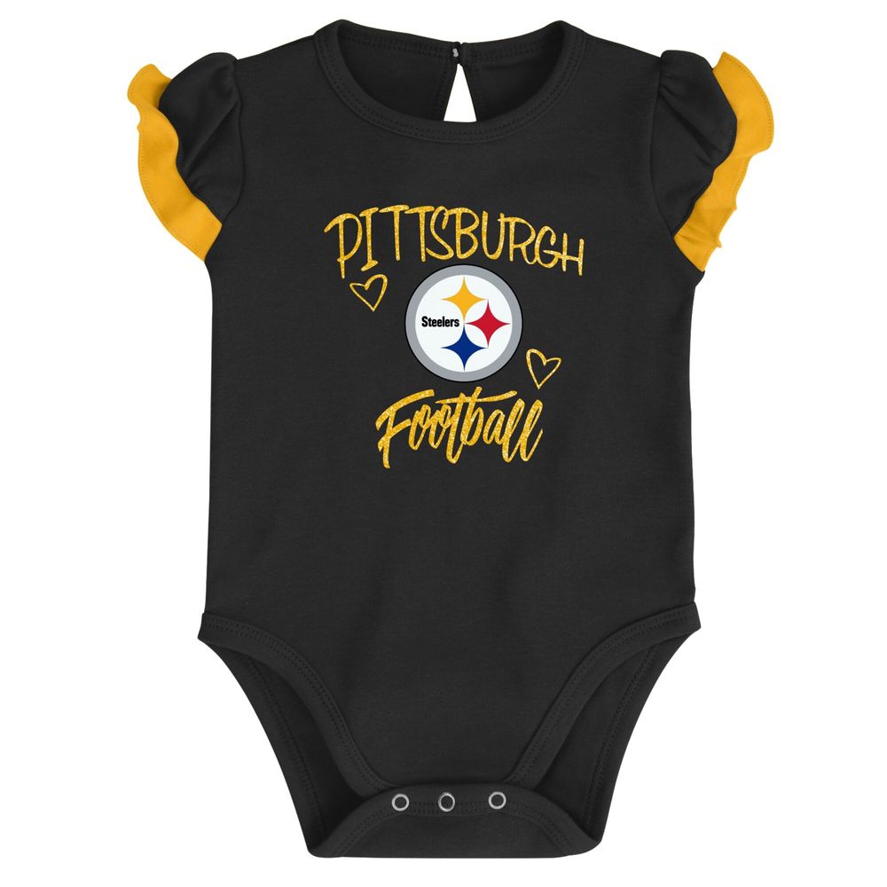 Newborn & Infant Black/Gold Pittsburgh Steelers Too Much Love Two-Piece Bodysuit Set