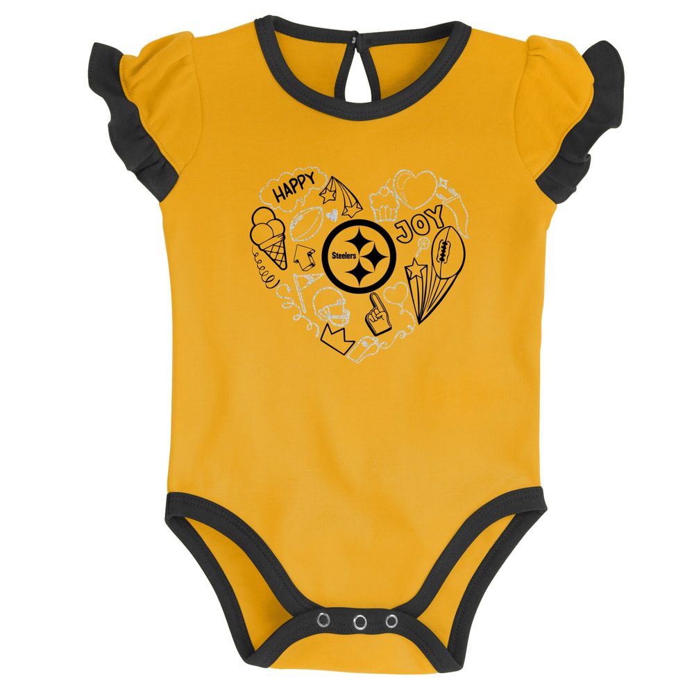 Newborn & Infant Black/Gold Pittsburgh Steelers Too Much Love Two-Piece Bodysuit Set