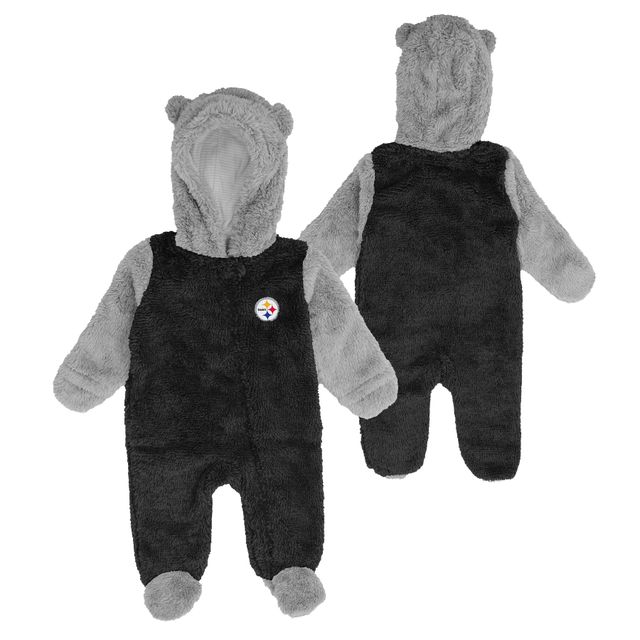 Nouveau-né et bébé noir/gris Pittsburgh Steelers Game Nap Teddy Fleece Bunting - Full-Zip Sleeper