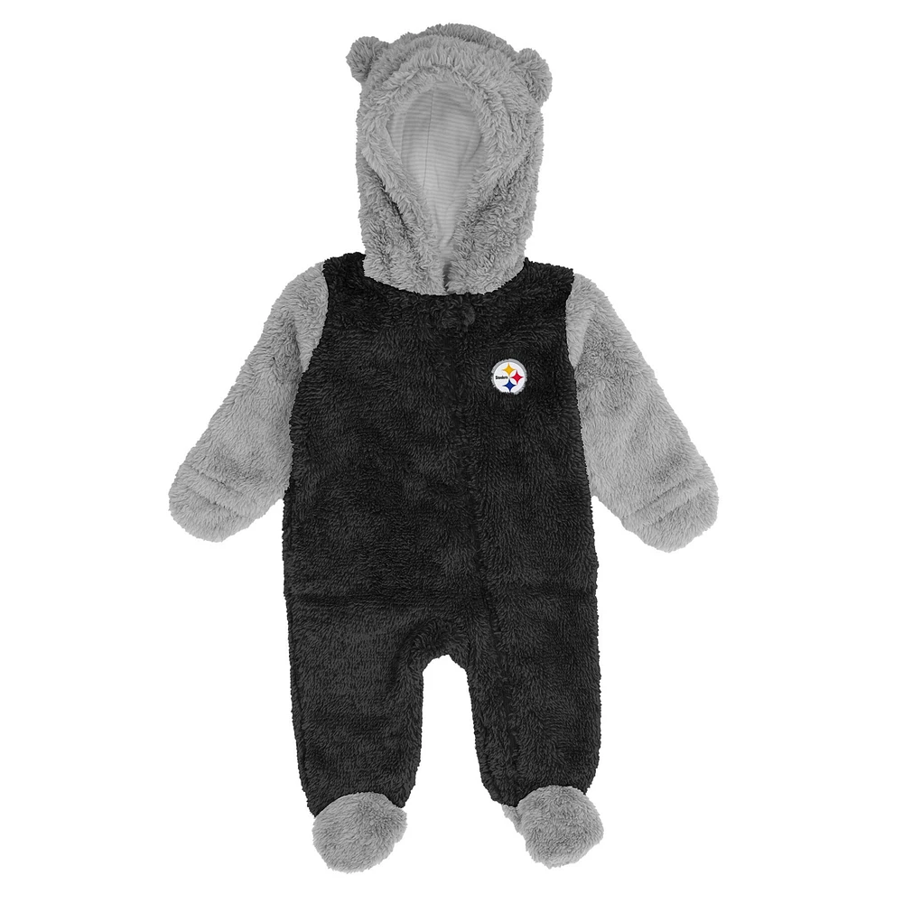 Newborn & Infant Black/Gray Pittsburgh Steelers Game Nap Teddy Fleece Bunting - Full-Zip Sleeper