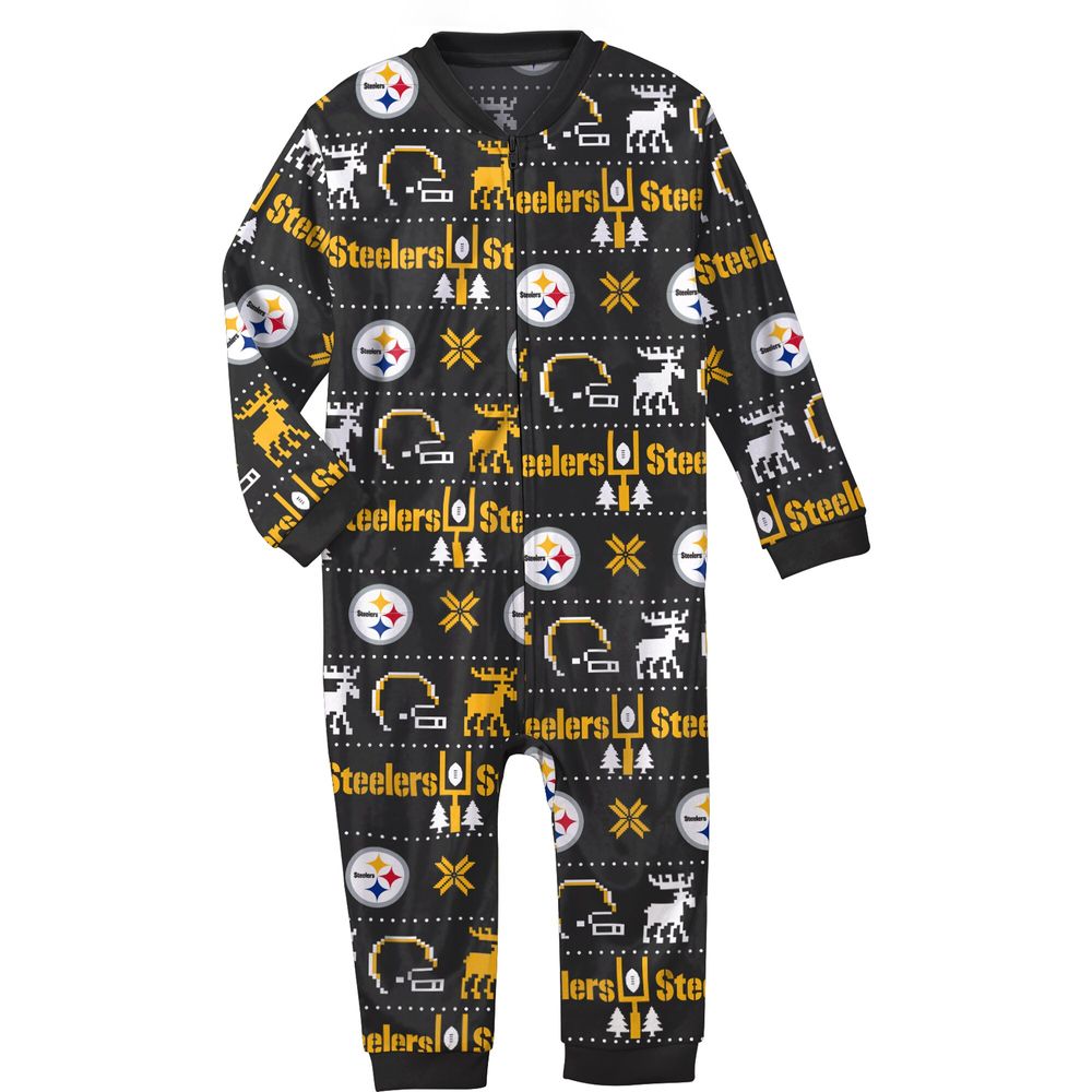 Newborn & Infant Black Pittsburgh Steelers Allover Print - Full-Zip Jumper