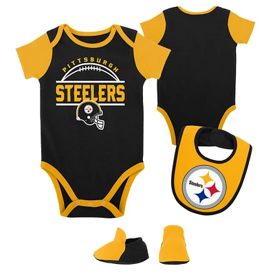 Newborn & Infant Black Pittsburgh Steelers Home Field Advantage Three-Piece Bodysuit, Bib Booties Set