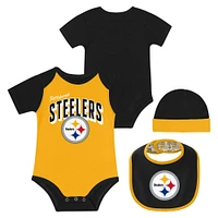 Newborn & Infant Pittsburgh Steelers Dynamic Duo Bodysuit, Bib Knit Hat Set