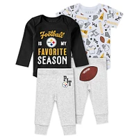 Newborn & Infant WEAR by Erin Andrews Pittsburgh Steelers Three-Piece Turn Me Around Bodysuits Pant Set