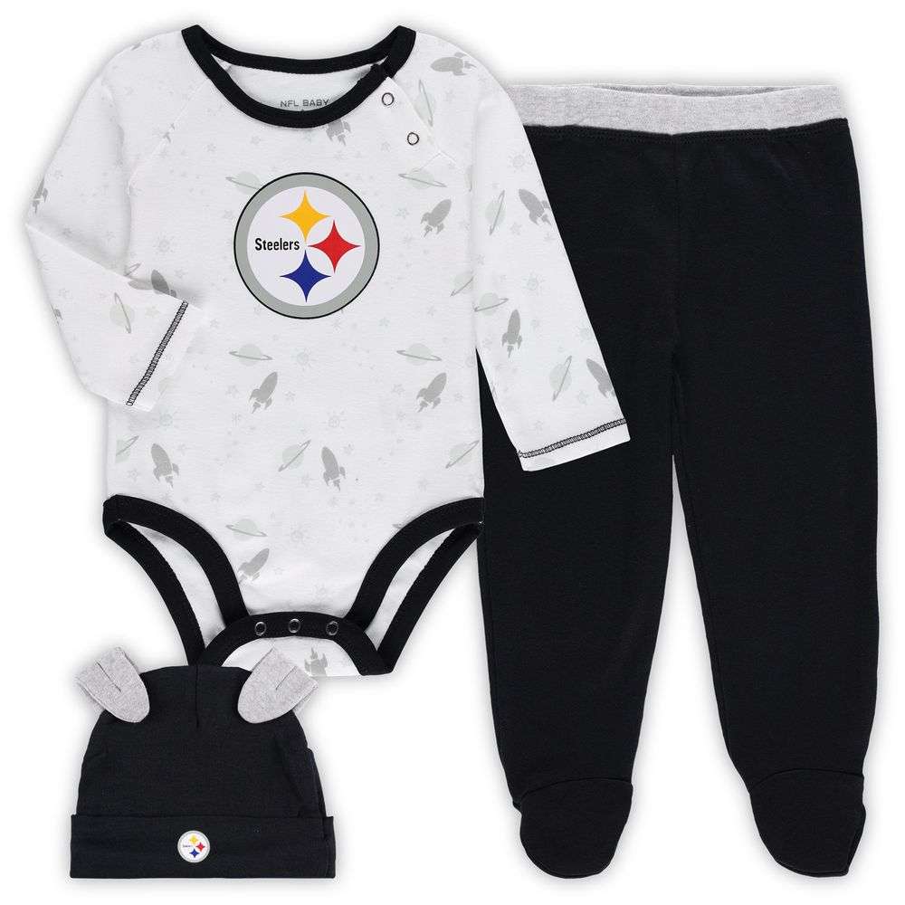 Outerstuff Newborn & Infant White/Black Pittsburgh Steelers Dream Team  Raglan Onesie Pants Hat Set