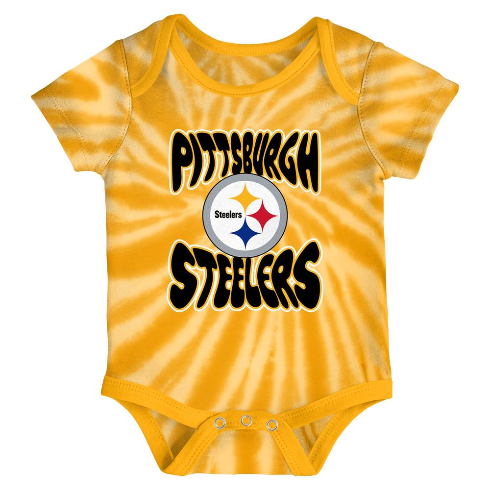 Newborn & Infant White/Gold Pittsburgh Steelers Monterey Tie-Dye - 2-Pack Bodysuit Set