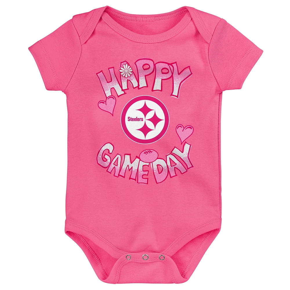 Body rose pour nouveau-né Pittsburgh Steelers Happy Gameday