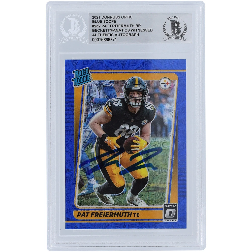 Pat Freiermuth Pittsburgh Steelers 2021 Panini Donruss Optic Rated Rookie Blue Scope #232 Beckett Fanatics Witnessed Rookie Card