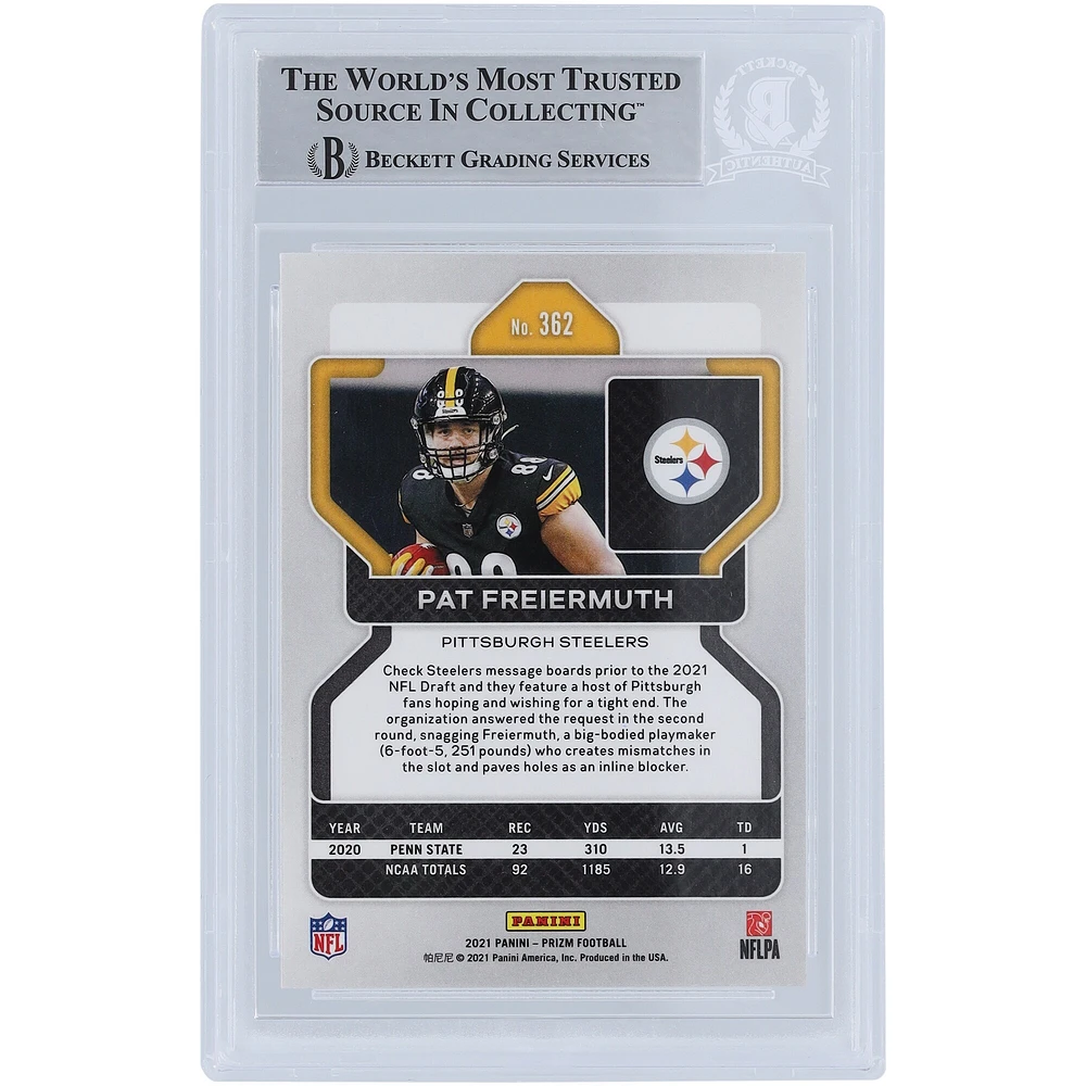 Carte de recrue authentifiée Beckett Fanatics 2021 de Pat Freiermuth des Pittsburgh Steelers Panini Prizm #362