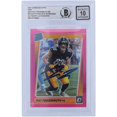 Carte de recrue Panini Donruss Optic Pink #232 Beckett autographiée 2021 par Pat Freiermuth des Pittsburgh Steelers, carte de recrue authentifiée 10 par les fanatiques de Beckett